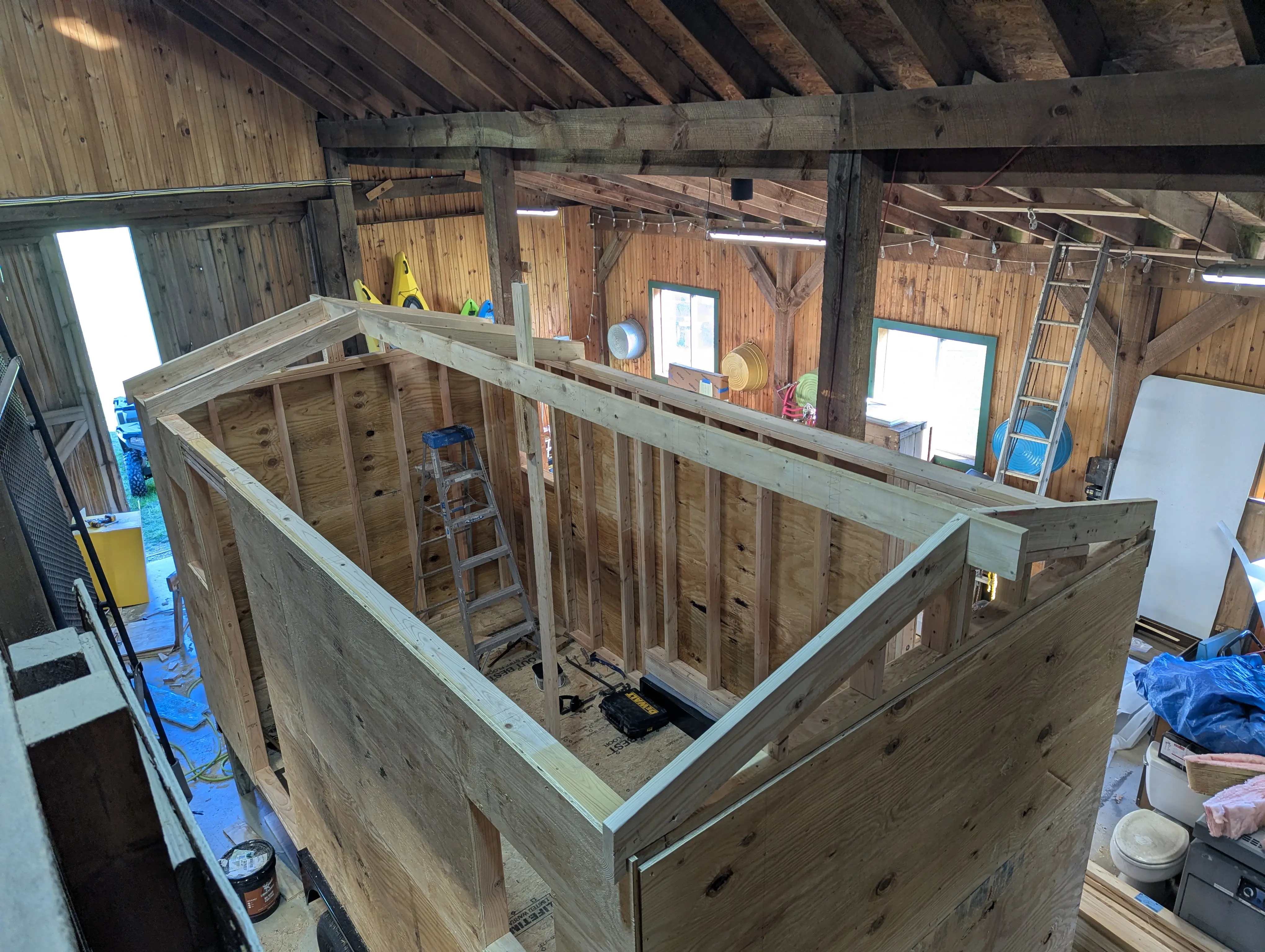 Roof ridge beam being set in place